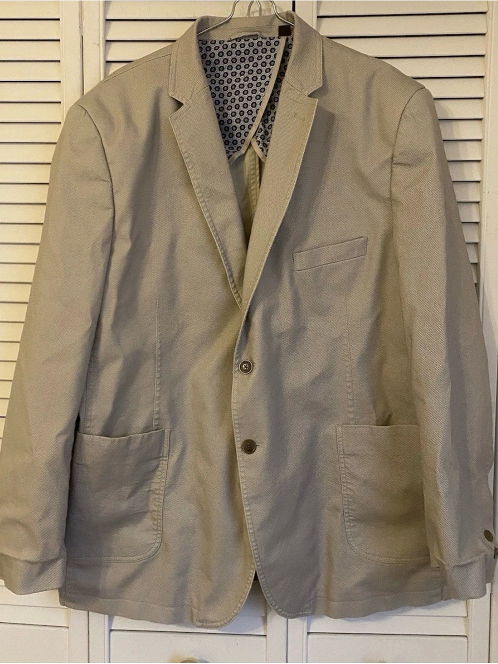 Johnston & Murphy Sport Coat Blazer XXL Beige Geometric Cotton Wedding Guest